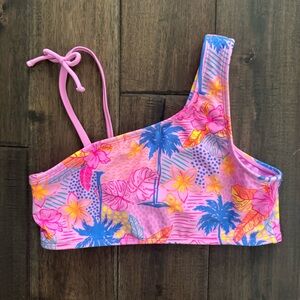 Cat & Jack Pink Tropical Floral One Shoulder Swim Top Girls L 10/12